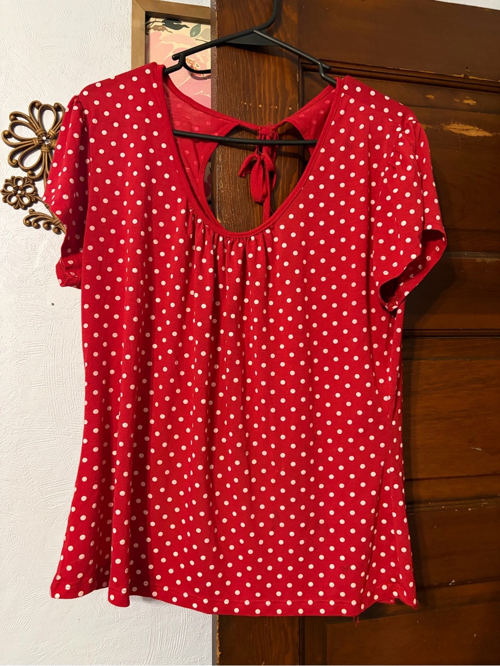 Women’s Red Polka Dot Scoop Neck Blouse